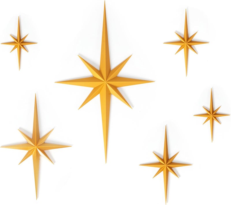 Stylor Mid Century Modern Decor, Gold Mcm Retro 3D Star Art Wall Sculpture, Plastic Starburst Decor, Vintage Celestial Whimsigoth Home Decor Accent. (Set of 6) - Image 1